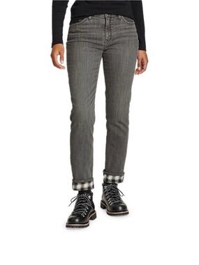 Eddie Bauer Flannel Lined Boyfriend Jeans - 12 Gray - Thermal Plaid